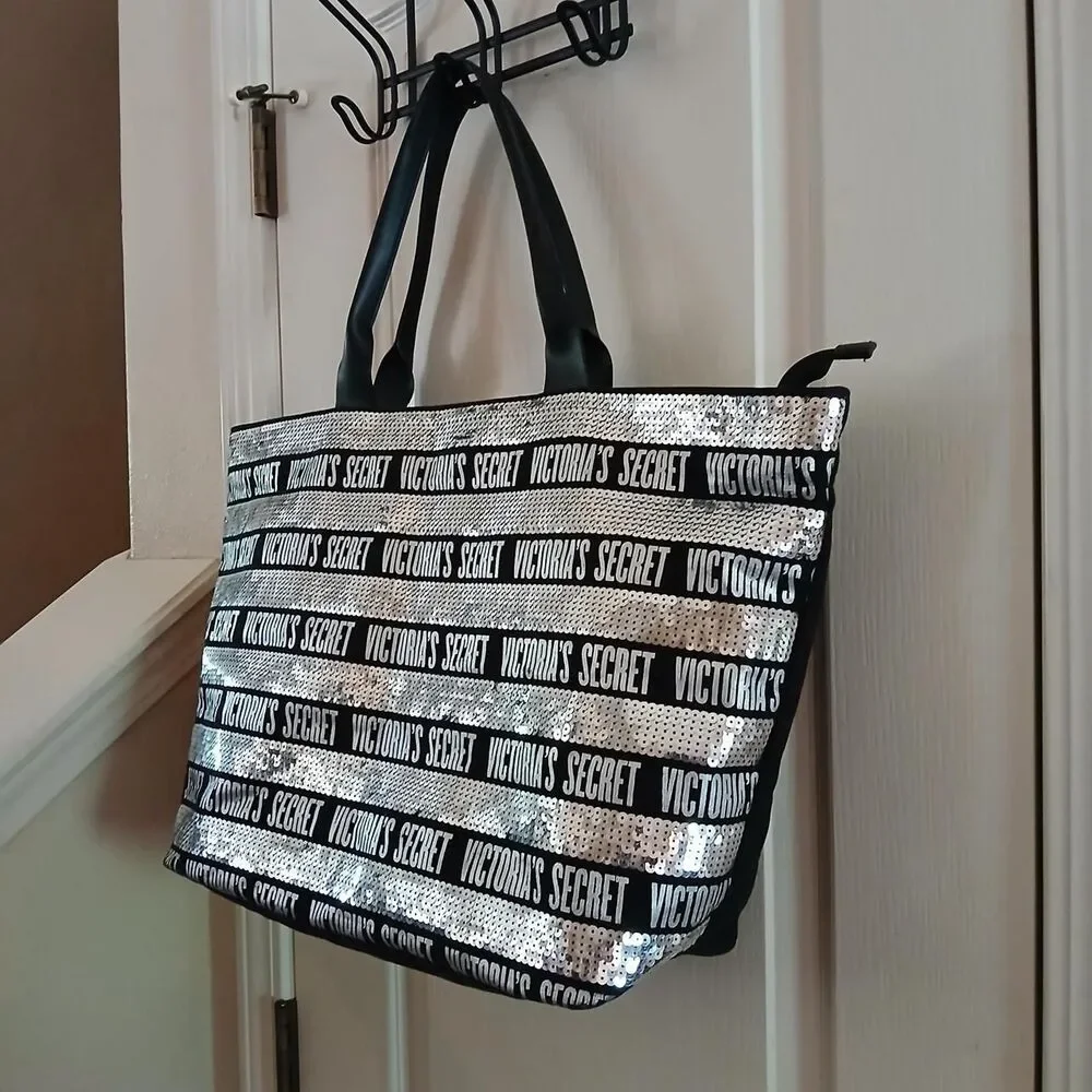 Limited Edition Y2K Mcbling Victoria's Secret Black & Silver Sequin Tote Bag